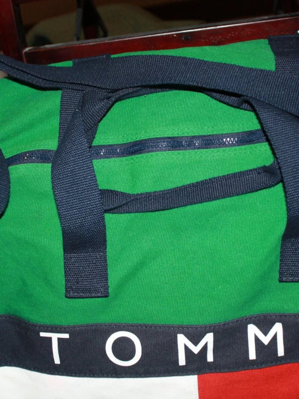 Tommy Hilfiger, Barrel Style gym tote. Green, red, white and blue